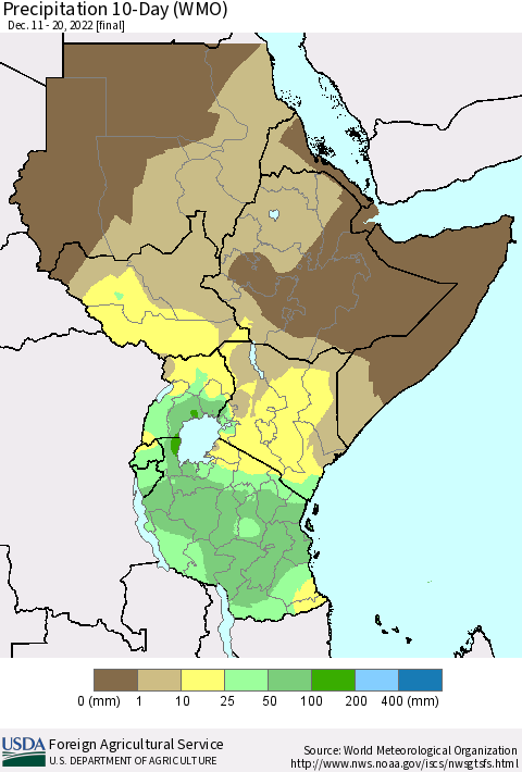 Eastern Africa Precipitation 10-Day (WMO) Thematic Map For 12/11/2022 - 12/20/2022