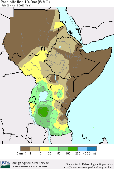 Eastern Africa Precipitation 10-Day (WMO) Thematic Map For 2/26/2023 - 3/5/2023