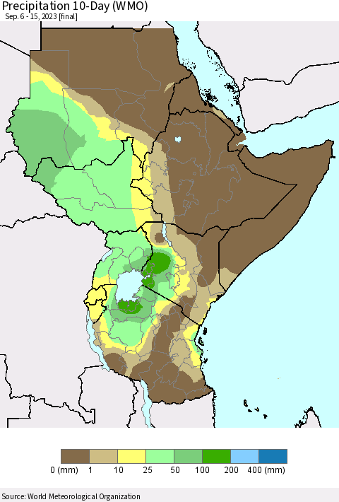 Eastern Africa Precipitation 10-Day (WMO) Thematic Map For 9/6/2023 - 9/15/2023