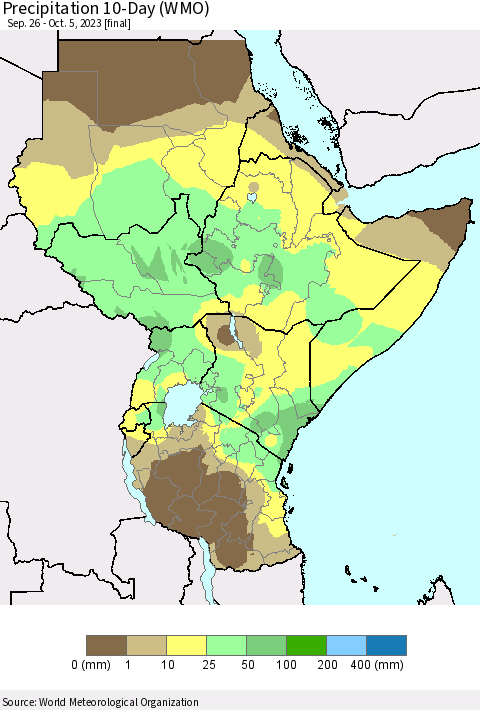 Eastern Africa Precipitation 10-Day (WMO) Thematic Map For 9/26/2023 - 10/5/2023