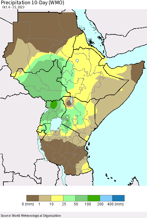 Eastern Africa Precipitation 10-Day (WMO) Thematic Map For 10/6/2023 - 10/15/2023