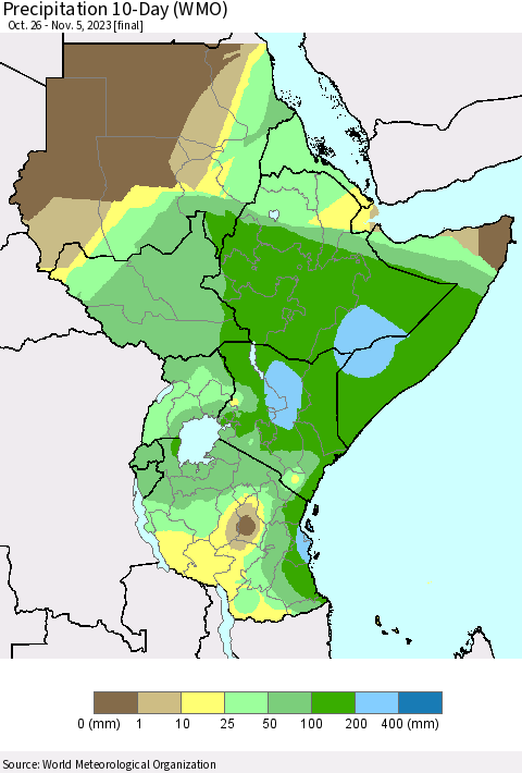 Eastern Africa Precipitation 10-Day (WMO) Thematic Map For 10/26/2023 - 11/5/2023