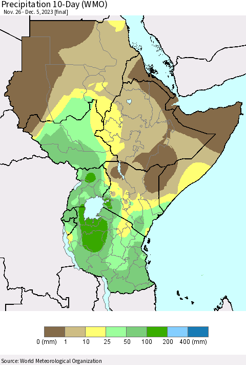 Eastern Africa Precipitation 10-Day (WMO) Thematic Map For 11/26/2023 - 12/5/2023
