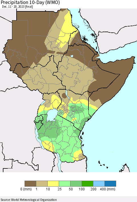 Eastern Africa Precipitation 10-Day (WMO) Thematic Map For 12/11/2023 - 12/20/2023