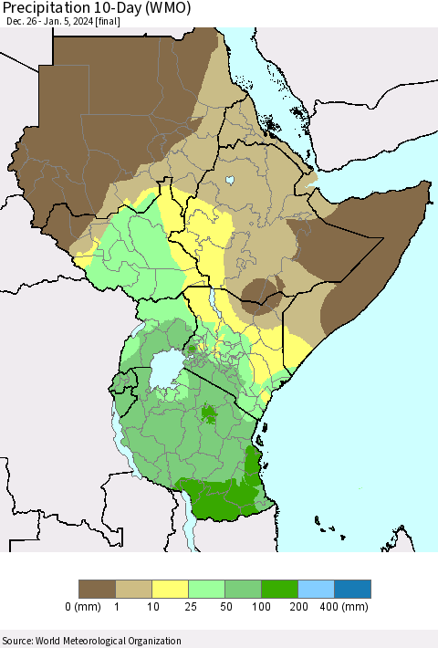 Eastern Africa Precipitation 10-Day (WMO) Thematic Map For 12/26/2023 - 1/5/2024