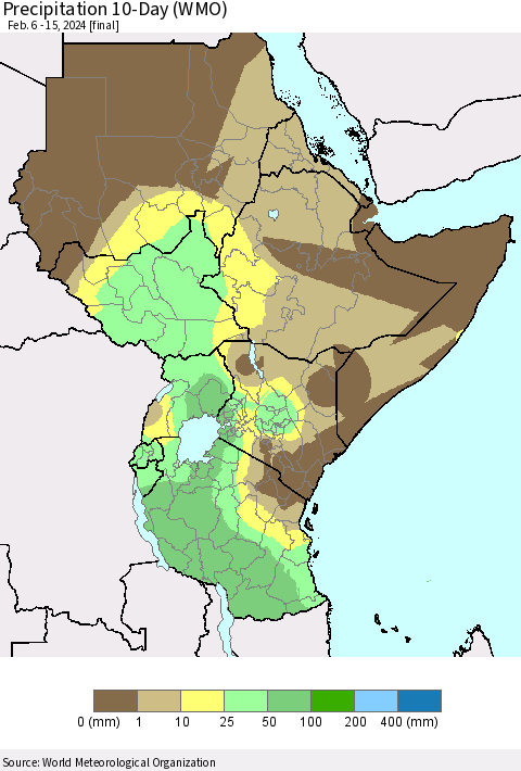 Eastern Africa Precipitation 10-Day (WMO) Thematic Map For 2/6/2024 - 2/15/2024