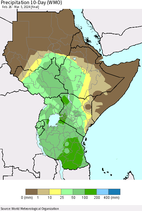 Eastern Africa Precipitation 10-Day (WMO) Thematic Map For 2/26/2024 - 3/5/2024