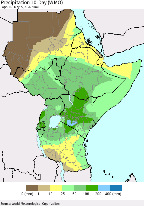Eastern Africa Precipitation 10-Day (WMO) Thematic Map For 4/26/2024 - 5/5/2024