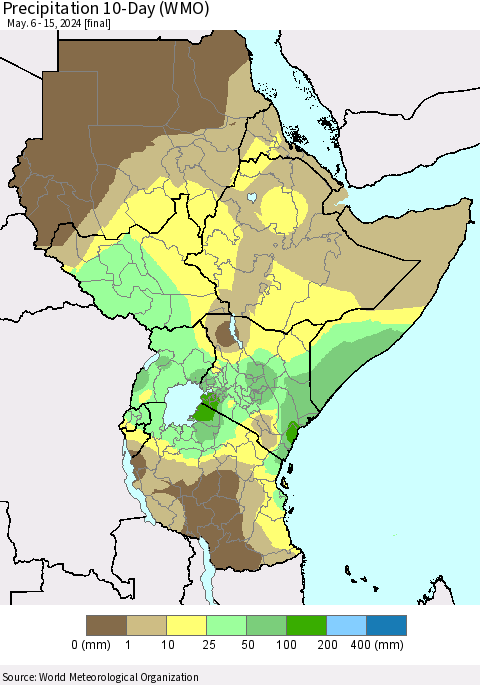Eastern Africa Precipitation 10-Day (WMO) Thematic Map For 5/6/2024 - 5/15/2024