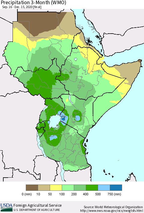 Eastern Africa Precipitation 3-Month (WMO) Thematic Map For 9/16/2020 - 12/15/2020
