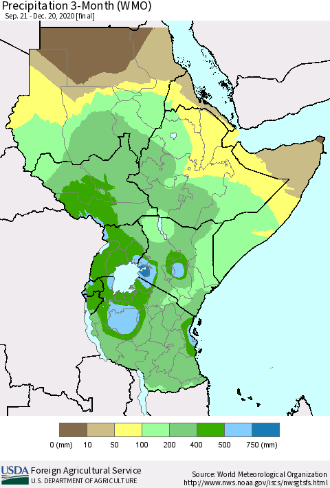 Eastern Africa Precipitation 3-Month (WMO) Thematic Map For 9/21/2020 - 12/20/2020