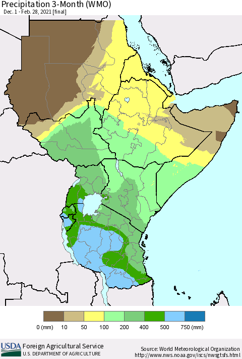 Eastern Africa Precipitation 3-Month (WMO) Thematic Map For 12/1/2020 - 2/28/2021