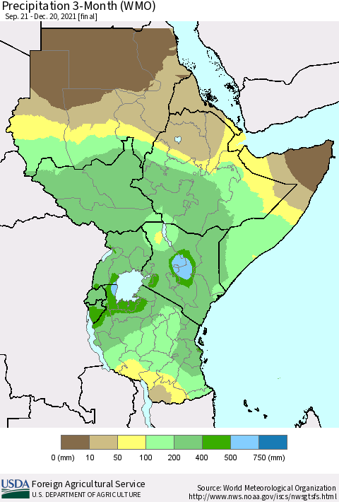 Eastern Africa Precipitation 3-Month (WMO) Thematic Map For 9/21/2021 - 12/20/2021