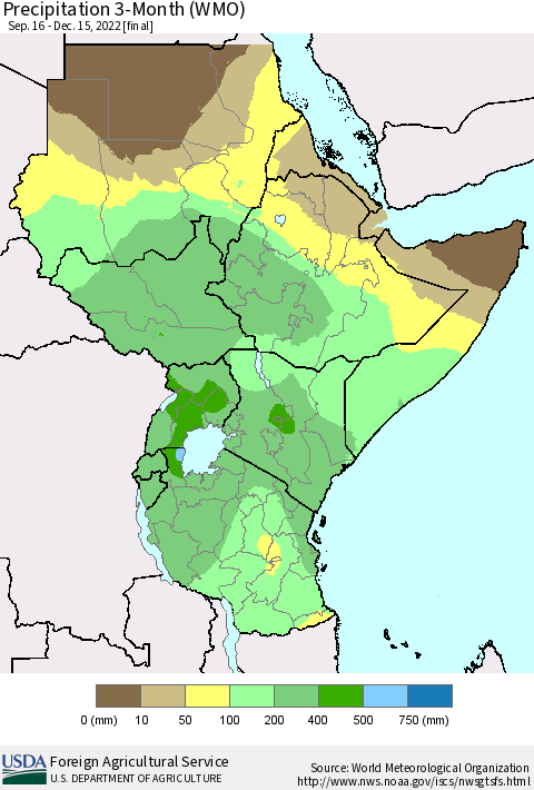 Eastern Africa Precipitation 3-Month (WMO) Thematic Map For 9/16/2022 - 12/15/2022