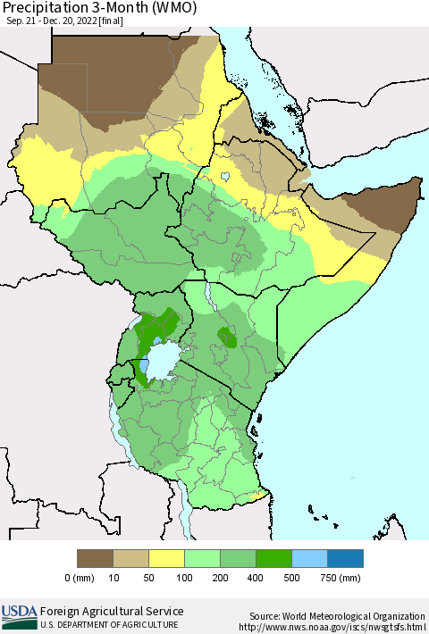 Eastern Africa Precipitation 3-Month (WMO) Thematic Map For 9/21/2022 - 12/20/2022