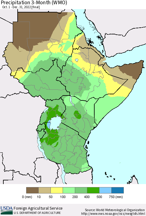 Eastern Africa Precipitation 3-Month (WMO) Thematic Map For 10/1/2022 - 12/31/2022