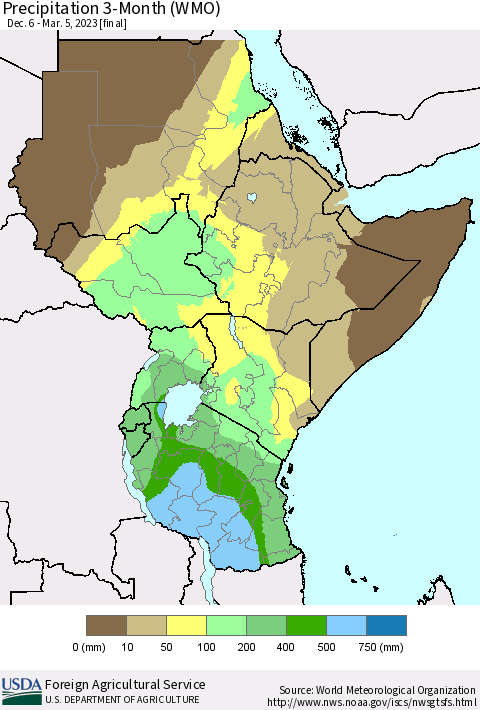 Eastern Africa Precipitation 3-Month (WMO) Thematic Map For 12/6/2022 - 3/5/2023