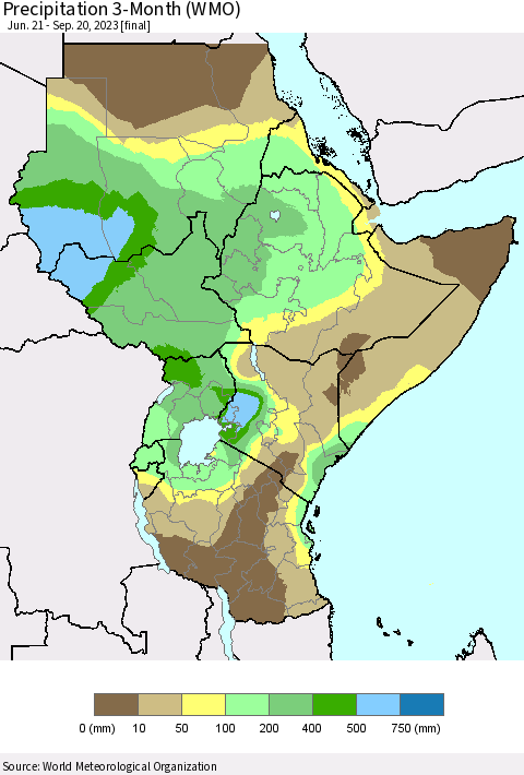 Eastern Africa Precipitation 3-Month (WMO) Thematic Map For 6/21/2023 - 9/20/2023