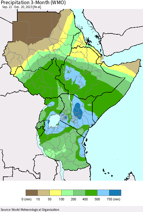 Eastern Africa Precipitation 3-Month (WMO) Thematic Map For 9/21/2023 - 12/20/2023