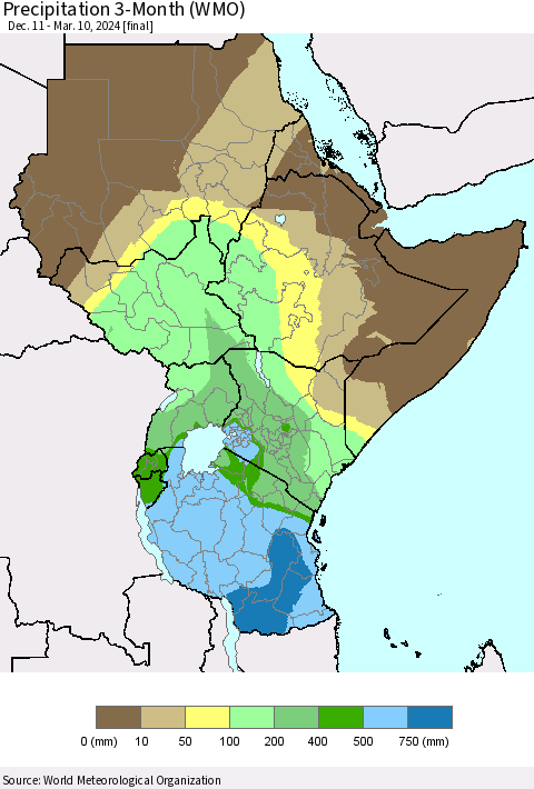 Eastern Africa Precipitation 3-Month (WMO) Thematic Map For 12/11/2023 - 3/10/2024