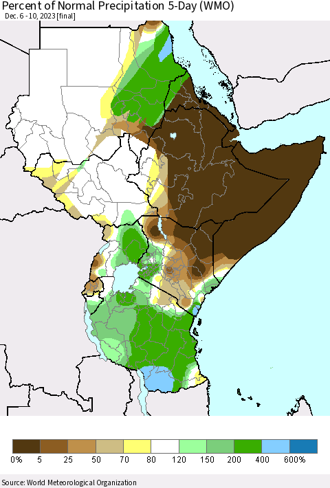 Eastern Africa Percent of Normal Precipitation 5-Day (WMO) Thematic Map For 12/6/2023 - 12/10/2023