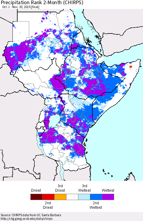 Eastern Africa Precipitation Rank 2-Month (CHIRPS) Thematic Map For 10/1/2019 - 11/30/2019
