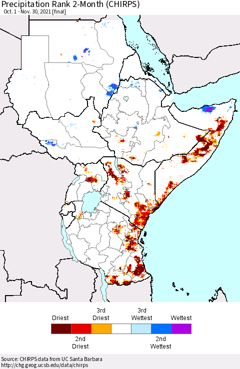 Eastern Africa Precipitation Rank 2-Month (CHIRPS) Thematic Map For 10/1/2021 - 11/30/2021