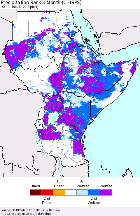 Eastern Africa Precipitation Rank 3-Month (CHIRPS) Thematic Map For 10/1/2019 - 12/31/2019