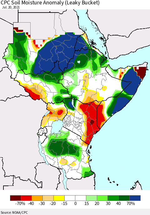 Eastern Africa CPC Soil Moisture Anomaly (Leaky Bucket) Thematic Map For 7/16/2021 - 7/20/2021