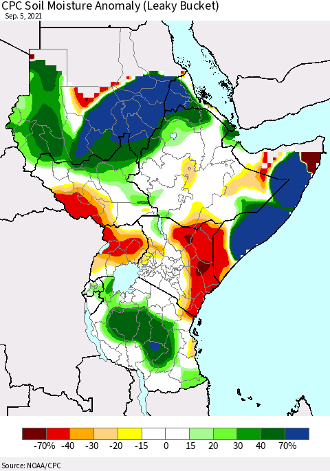 Eastern Africa CPC Soil Moisture Anomaly (Leaky Bucket) Thematic Map For 9/1/2021 - 9/5/2021