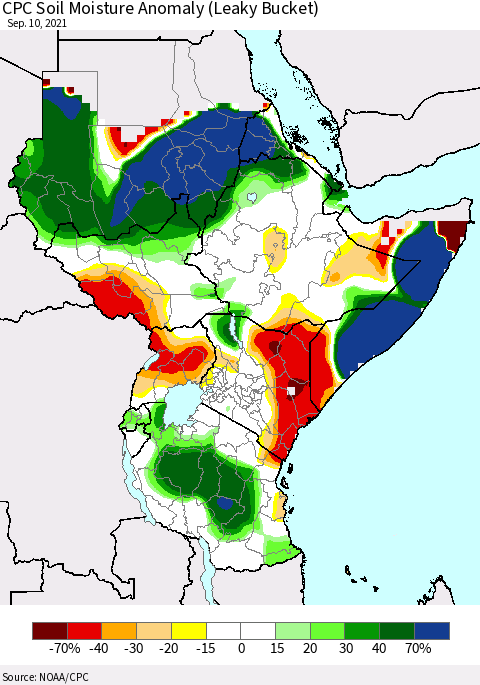 Eastern Africa CPC Soil Moisture Anomaly (Leaky Bucket) Thematic Map For 9/6/2021 - 9/10/2021