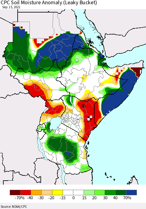 Eastern Africa CPC Soil Moisture Anomaly (Leaky Bucket) Thematic Map For 9/11/2021 - 9/15/2021