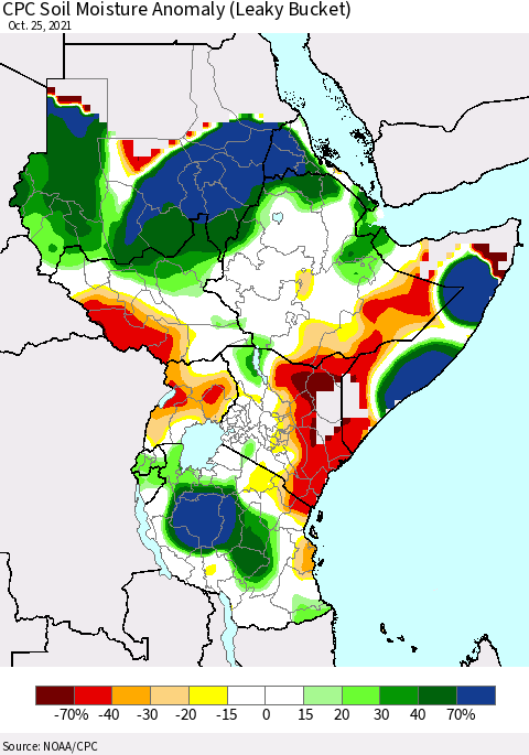 Eastern Africa CPC Soil Moisture Anomaly (Leaky Bucket) Thematic Map For 10/21/2021 - 10/25/2021