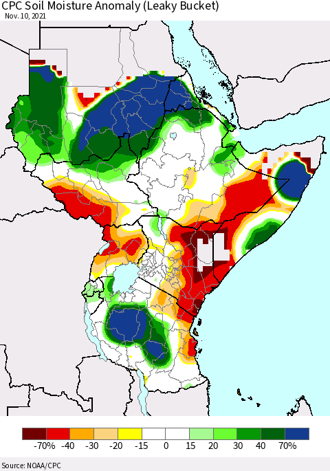 Eastern Africa CPC Soil Moisture Anomaly (Leaky Bucket) Thematic Map For 11/6/2021 - 11/10/2021