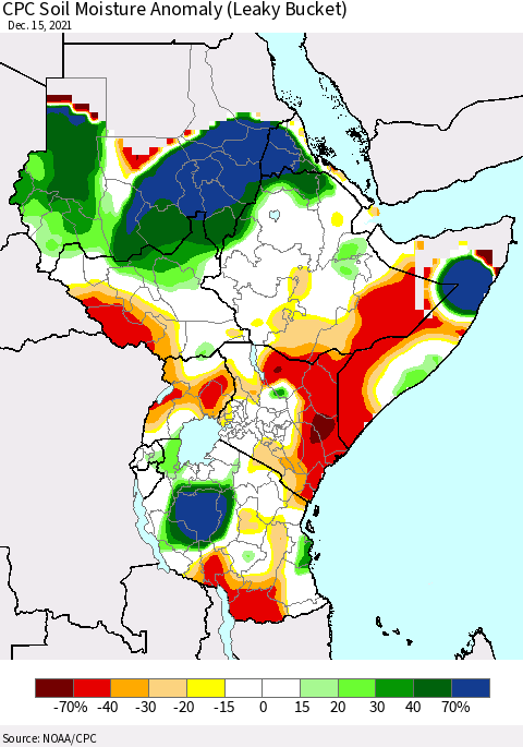 Eastern Africa CPC Soil Moisture Anomaly (Leaky Bucket) Thematic Map For 12/11/2021 - 12/15/2021