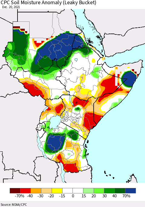Eastern Africa CPC Soil Moisture Anomaly (Leaky Bucket) Thematic Map For 12/16/2021 - 12/20/2021