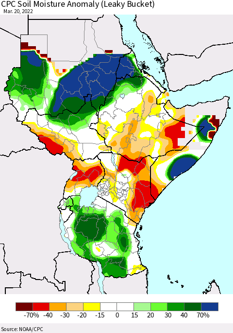 Eastern Africa CPC Soil Moisture Anomaly (Leaky Bucket) Thematic Map For 3/16/2022 - 3/20/2022