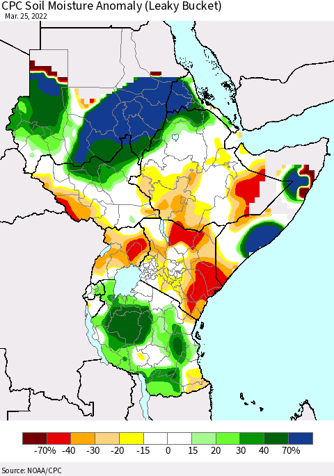 Eastern Africa CPC Soil Moisture Anomaly (Leaky Bucket) Thematic Map For 3/21/2022 - 3/25/2022