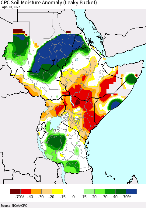 Eastern Africa CPC Soil Moisture Anomaly (Leaky Bucket) Thematic Map For 4/6/2022 - 4/10/2022