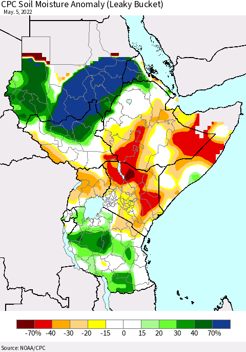 Eastern Africa CPC Soil Moisture Anomaly (Leaky Bucket) Thematic Map For 5/1/2022 - 5/5/2022