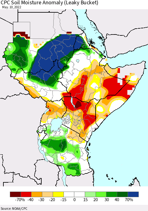 Eastern Africa CPC Soil Moisture Anomaly (Leaky Bucket) Thematic Map For 5/6/2022 - 5/10/2022