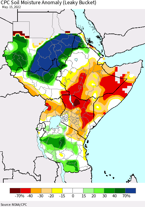 Eastern Africa CPC Soil Moisture Anomaly (Leaky Bucket) Thematic Map For 5/11/2022 - 5/15/2022