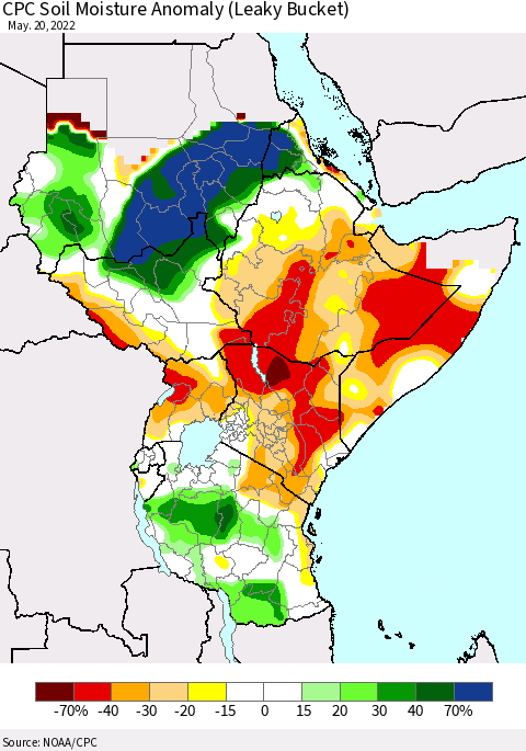 Eastern Africa CPC Soil Moisture Anomaly (Leaky Bucket) Thematic Map For 5/16/2022 - 5/20/2022