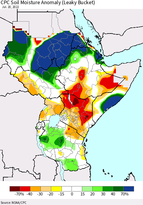 Eastern Africa CPC Soil Moisture Anomaly (Leaky Bucket) Thematic Map For 7/16/2022 - 7/20/2022