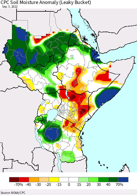 Eastern Africa CPC Soil Moisture Anomaly (Leaky Bucket) Thematic Map For 9/1/2022 - 9/5/2022