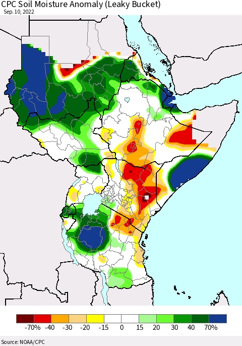 Eastern Africa CPC Soil Moisture Anomaly (Leaky Bucket) Thematic Map For 9/6/2022 - 9/10/2022