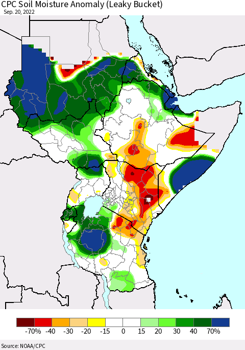 Eastern Africa CPC Soil Moisture Anomaly (Leaky Bucket) Thematic Map For 9/16/2022 - 9/20/2022