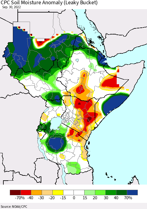 Eastern Africa CPC Soil Moisture Anomaly (Leaky Bucket) Thematic Map For 9/26/2022 - 9/30/2022
