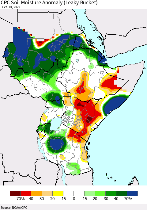 Eastern Africa CPC Soil Moisture Anomaly (Leaky Bucket) Thematic Map For 10/6/2022 - 10/10/2022