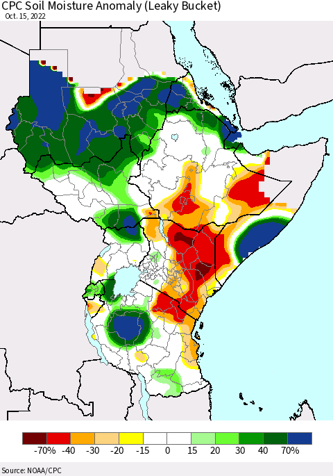 Eastern Africa CPC Soil Moisture Anomaly (Leaky Bucket) Thematic Map For 10/11/2022 - 10/15/2022